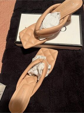 Fashion Nova Knotted Square-Toe Mules in Beige